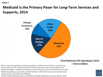 Pie chart showing Medicaid was the primary payer for LTSS in 2014