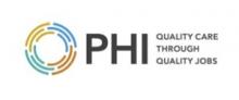 Circular logo with text "PHI:  Quality Care Through Quality Jobs"